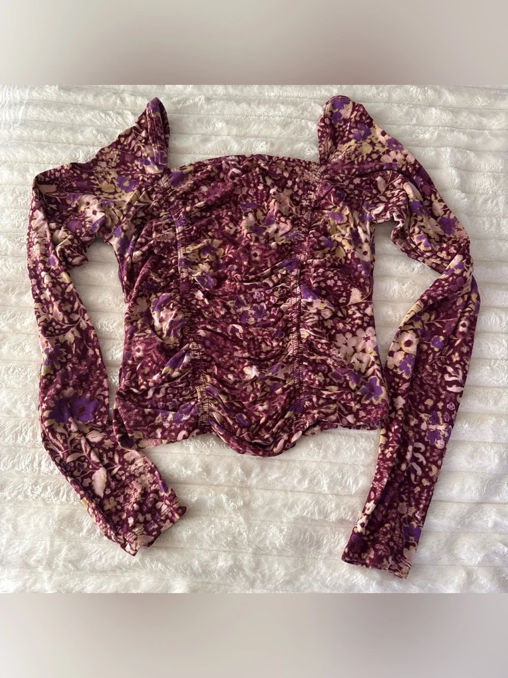 Free People Floral Ruched Corset Top Purple Cottagecore Fairy Grunge Size M